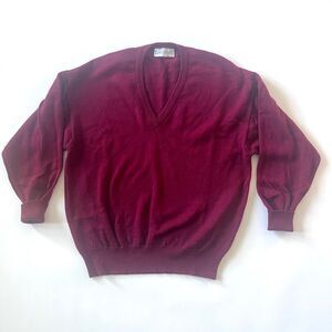 vintage burgundy scottish merino wool vneck sweater